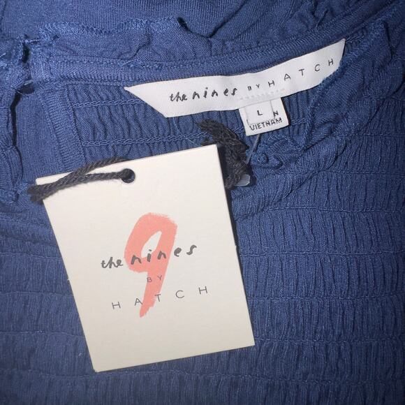 The Nines by Hatch Blue Ruffle Sleeve Smocked Dress Women's Size Large - Picture 7 of 7